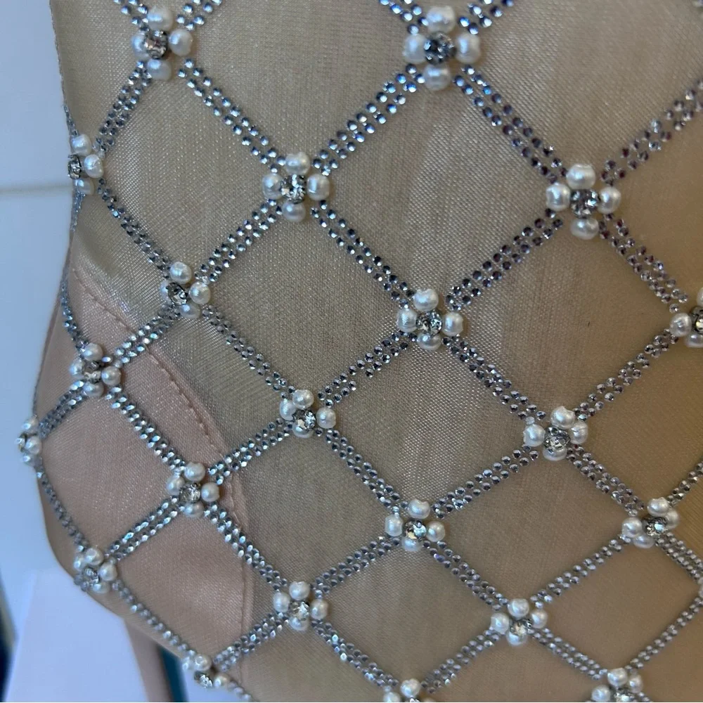 NEW Betsey Johnson Larkk Nude 4” Heel Ankle Booties Crystal Holiday Party Sz 10 - Picture 9 of 11